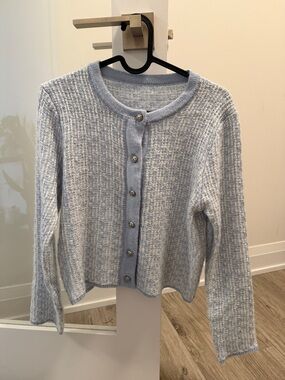 Light Blue Women's Knit Button-Front Sweater Cardigan